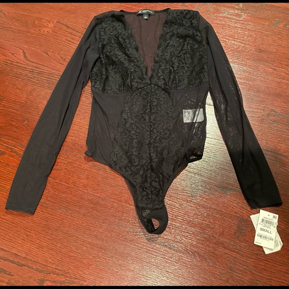 INC New Lace Mesh Lingerie Bodysuit Black Small - Picture 2 of 6